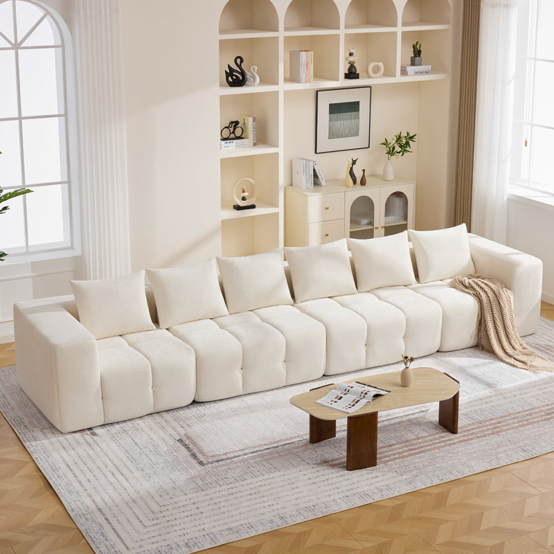 Straight Modular Sofa With Compressed Boneless Sectional, Beige, 4