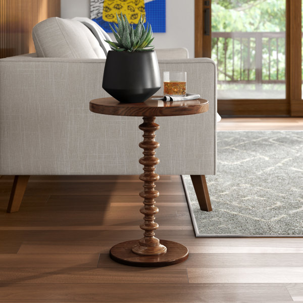 Small Wood Tall Table  Tall Medium Brown Pedestal Accent Country Style  Small Wooden End Table