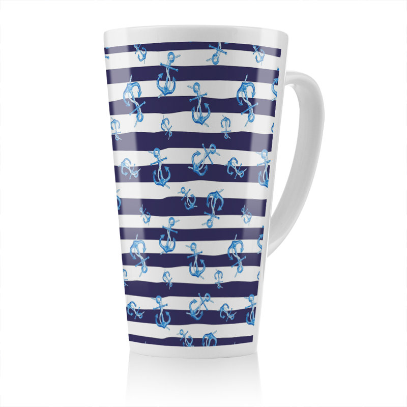 Anchors On Striped Latte Mug