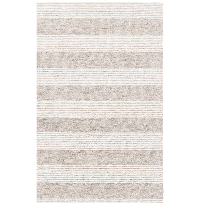 Laine de pin touffetée à la main 801 Coton Tapis rayé en latex beige / ivoire, Tapis de couloir 2 pi 3 po x 8 pi
