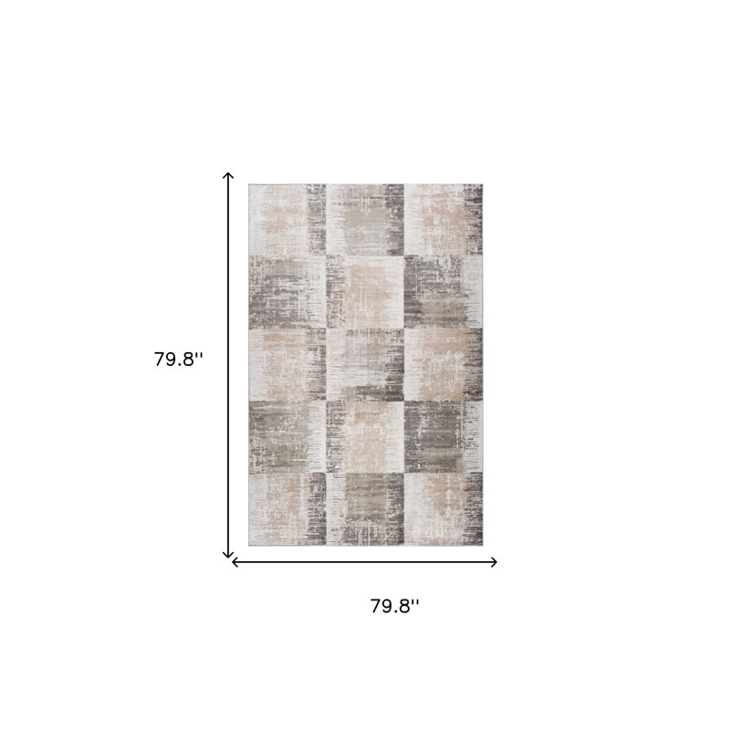 7' X 10' Beige and Brown Abstract Distressed Area Rug