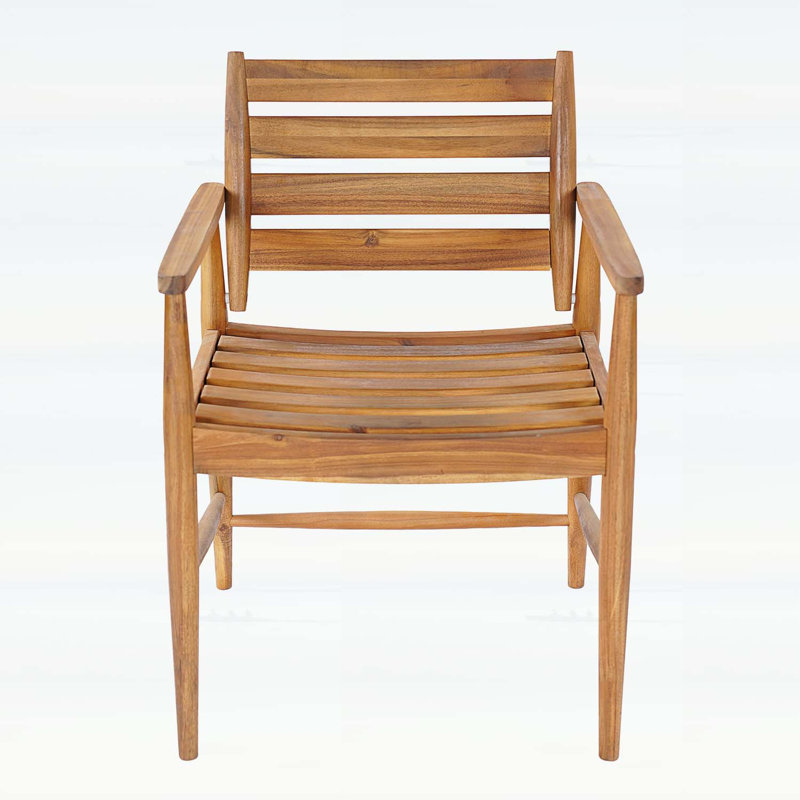 Chaise de salle à manger d'extérieur en bois d'acacia, ensemble de 2, combinant charme rustique et beauté naturelle pour une assise extérieure confortable