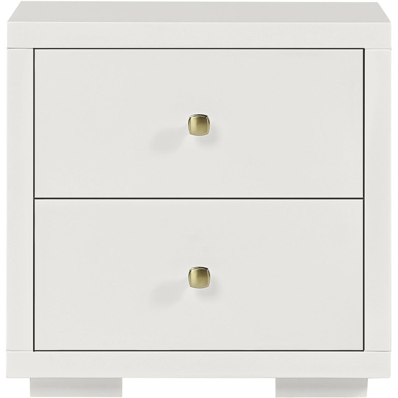 Table de chevet 2 tiroirs en bois, Blanc