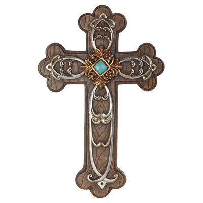 13.5"H Wall Cross with Turquoise Figurine