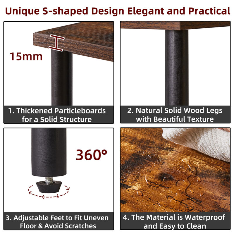 3 Tier Side Table with Storage, Dark Walnut, Rustic Brown