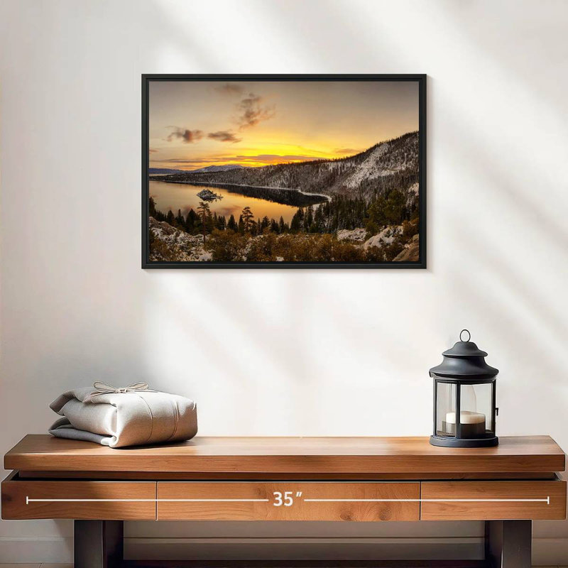 Lever du soleil sur le lac Tahoe, 19 po x 13 po, Cadre flottant noir