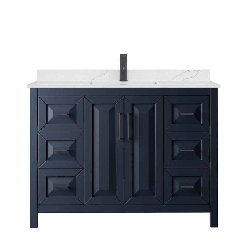 Daria 48'' W Vanity, White Quartz, Blue, Matte Black
