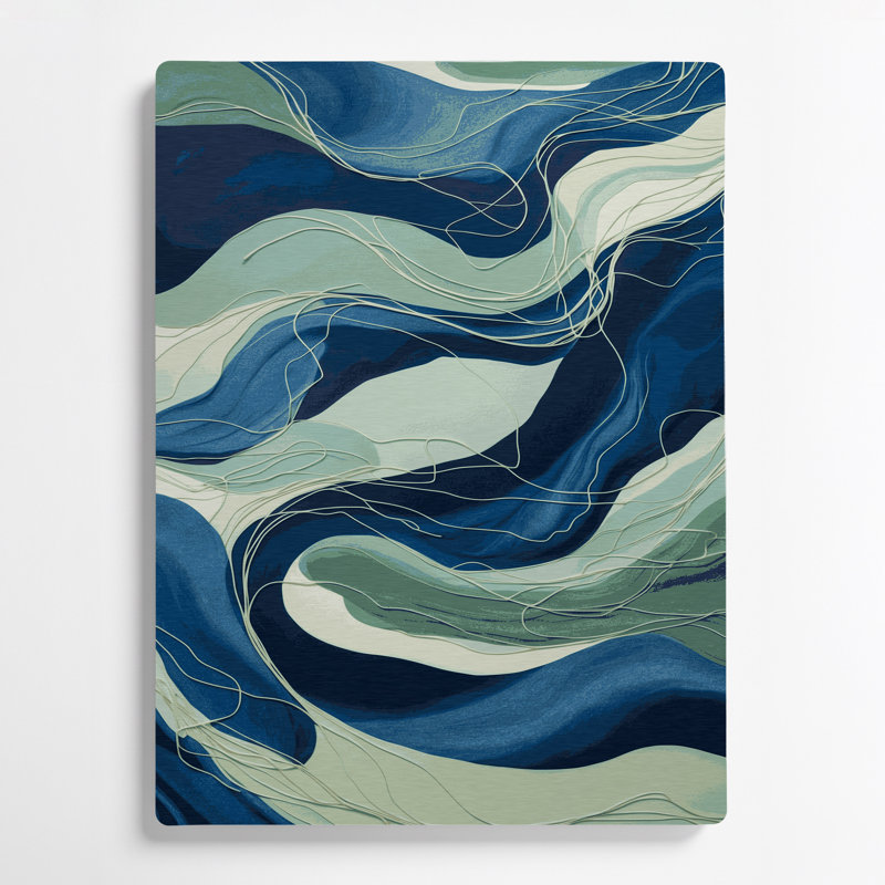 Abstrait paysage 33, art mural en métal bleu, H 12 po x l 18 po