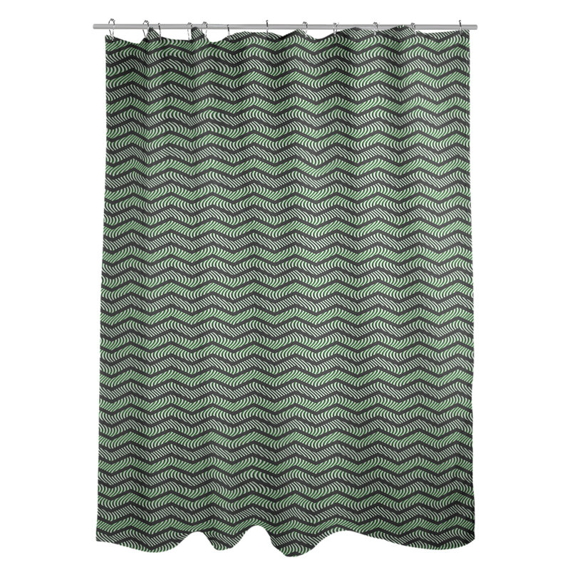 Rideau de douche simple à chevrons ondulés, Noir / Vert