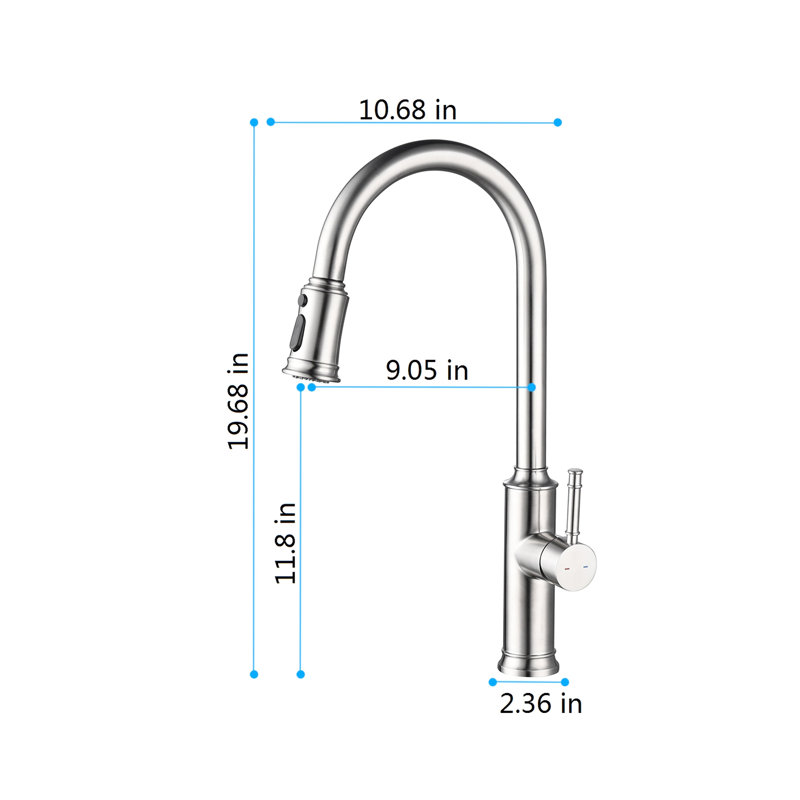 Brushed Nickel Pull Out Spray Kitchen Faucet, Stainless Steel Quality, 360 Rotating Nozzle For Ease Of Use, Corrosion And Rust Surface, Single Handle Temperature & Flow Controller Appearance,