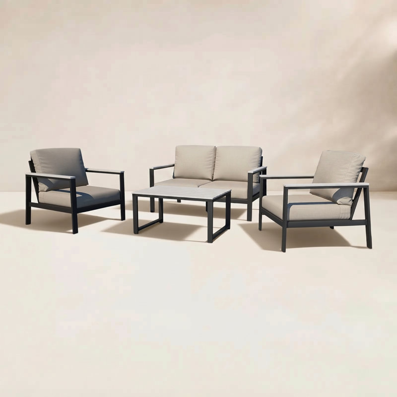 Townsend - Person Patio Conversation Set with Cushions, Cast Silver Sunbrella®