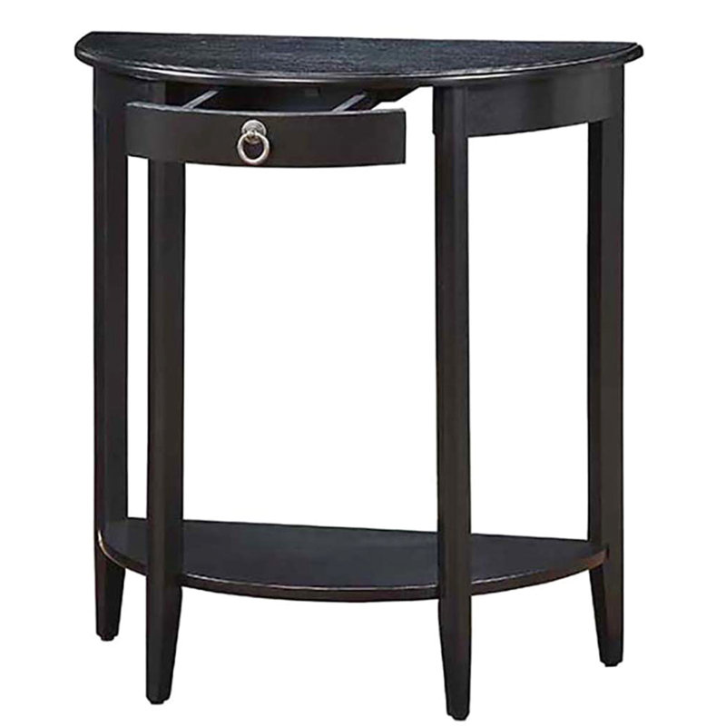 Console noire avec rangement inférieur - La conception en demi-lune offre un espace efficace