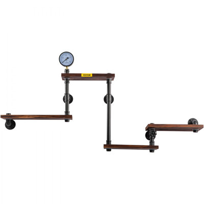 Étagère industrielle à tuyaux, étagères à tuyaux avec planches de bois à 4 niveaux, étagères flottantes rustiques fixées au mur, étagère murale pour bibliothèque, bar, salle de bain, salle de bain, maison de campagne, 51 x 25 x 9 po