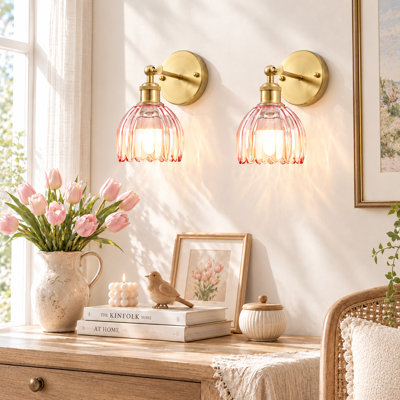 2-Pack Rechargeable LED Wall Sconce With Remote, Battery Operated Wireless Wall Light With Tulip Glass Lampshade, 12 RGB Colors & Dimmable (Bulbs Included)