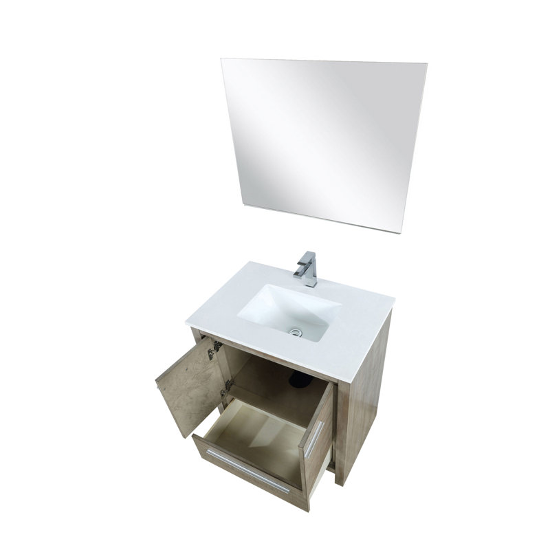Lafarre 30'' Single Bathroom Vanity with Marble Top with Mirror, Rustic Acacia, White Cultured Marble