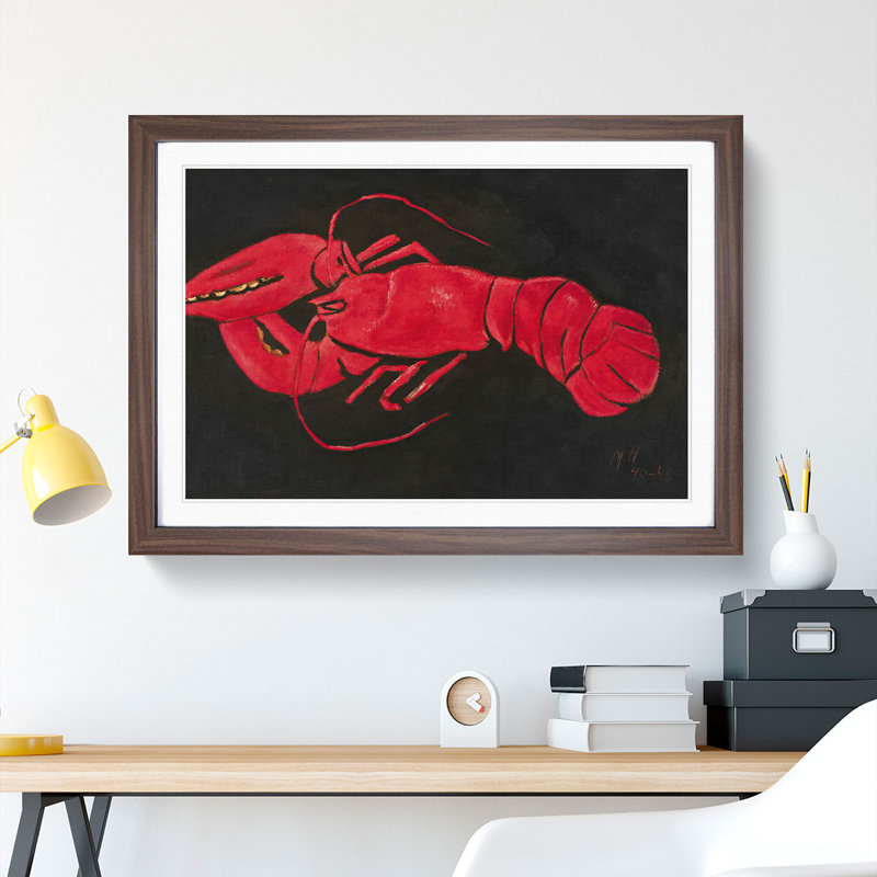 Lobster on Black by Marsden Hartley - Picture Frame Painting, 36cm H x 48cm W x 2cm D, Walnut Framed