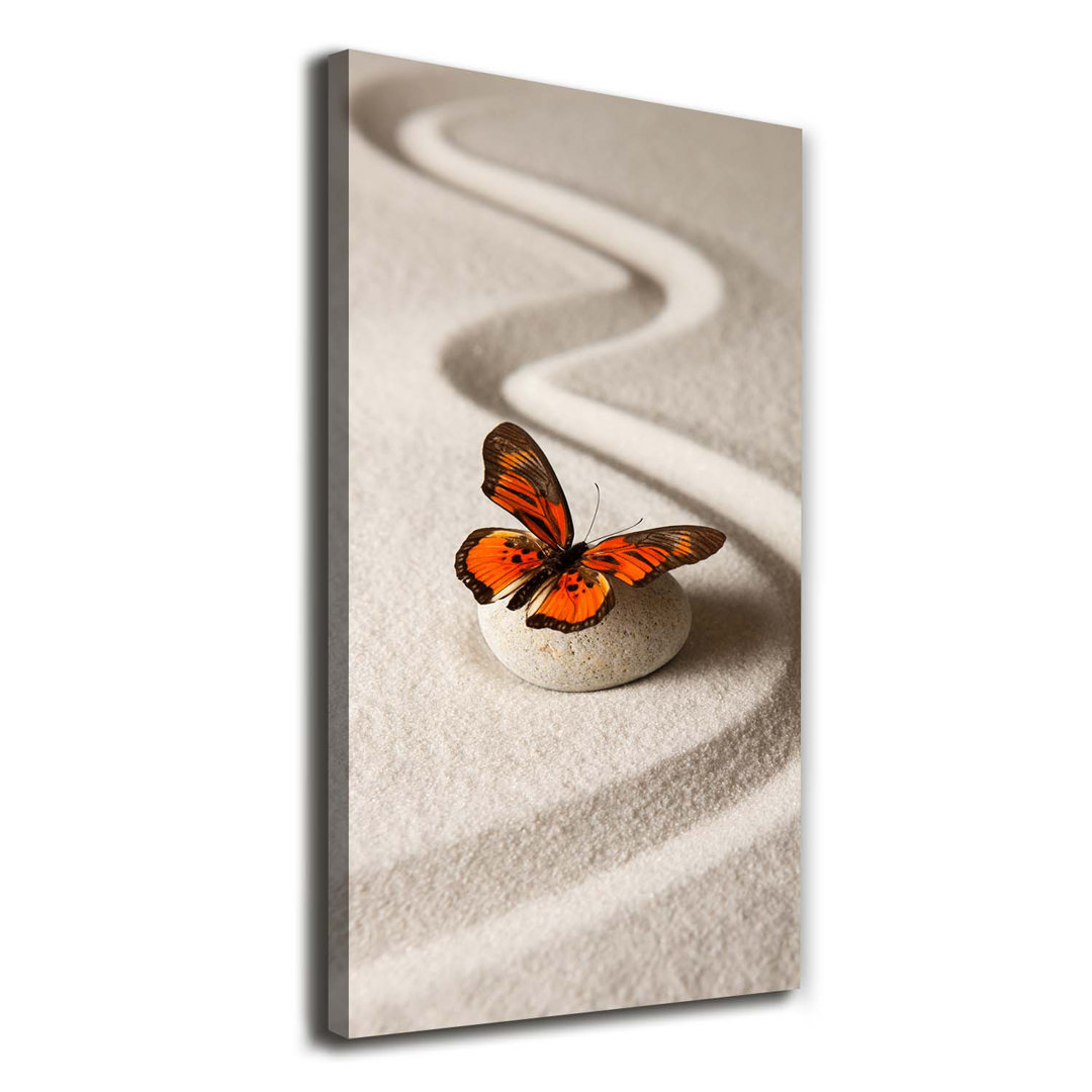 Zen-Stein und Schmetterling - Kunstdruck auf Leinwand