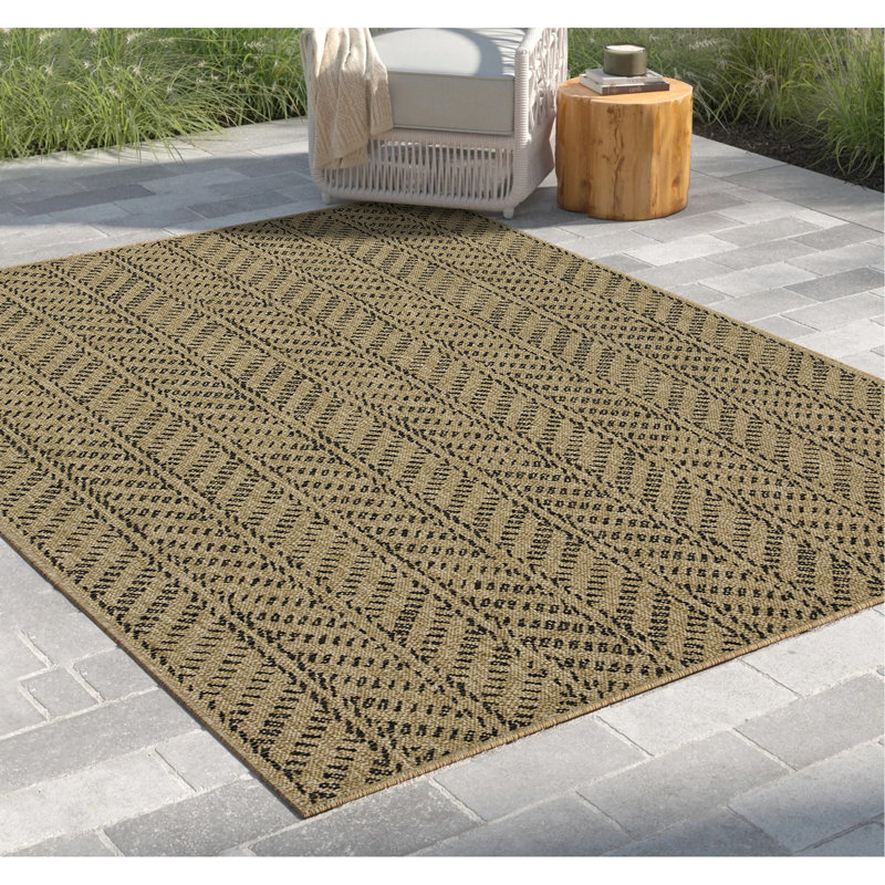 Jute / noir 7 pi. 10 po X 10 pi 3 po Tapis intérieur / extérieur, Rectangle 7 pi 10 po x 10 pi 3 po