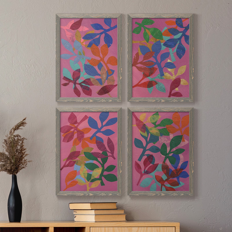 «Vivid Stems I», ensemble de 4 reproductions sur toiles encadrées, H 24 po x l 72 po x P 1,5 po, Gris