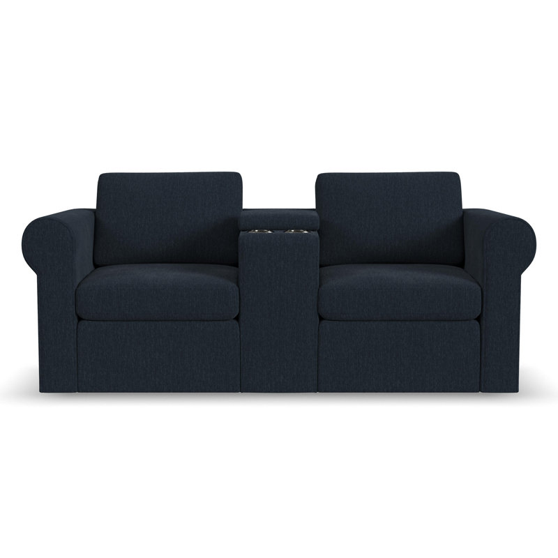 Lockheart 76" Modular Roll Arm 2 Seater Loveseat with Storage Console, Blue