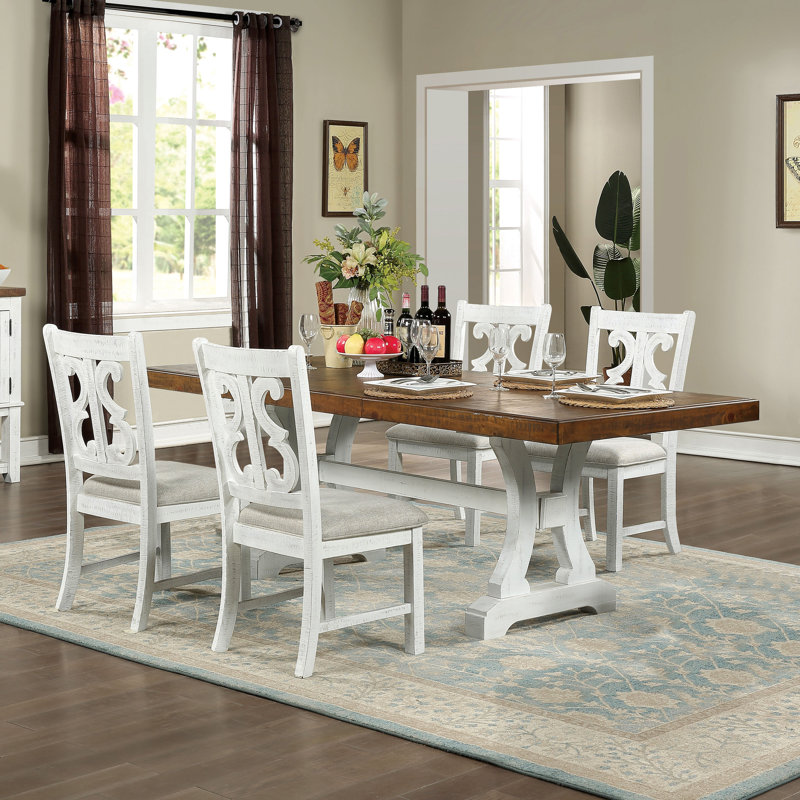 Ensemble de table de salle à manger extensible 5 pièces Maryam, 5 pièces: table, 4 chaises, Chêne foncé vieilli