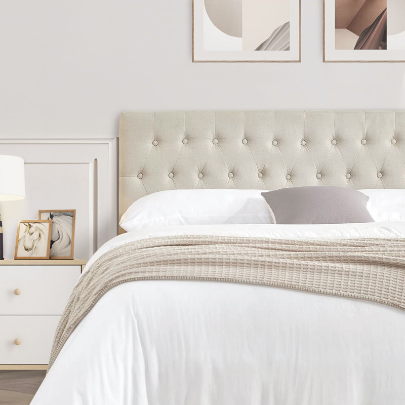 Tête de lit tapissier Aveigha, Lin beige, Très grand