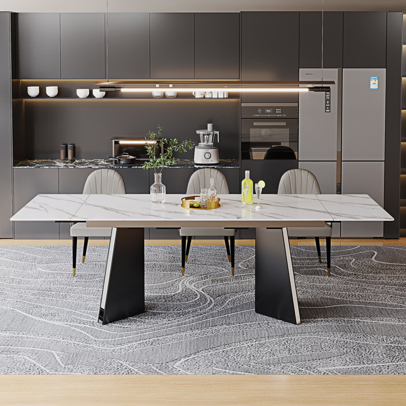 Table de salle à manger extensible de 63 à 94,5 po Glam Modern, Blanc montagne enneigée