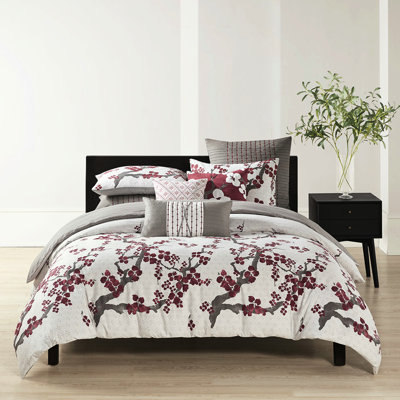 Queen Size Duvet Cover - Cherry Blossom, Cotton , Floral Pattern, Mattress Compatibility, Inner Ties Floral, Button Closure,