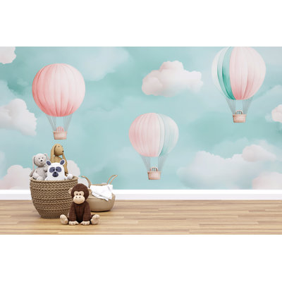 Hot Air Balloon Mural – Cloud Sky Nursery Wallpaper Baby Room Decor