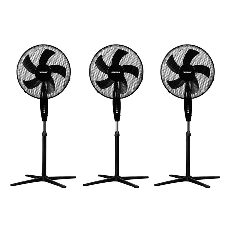 GEEPAS 16” Pedestal Free Standing Cooling Fan | 3 Speeds 5 Blades Wide Angled Oscillation Pivoting Head & Adjustable Height | Powerful Airflow Floor Fan | Home Office Use, 45W