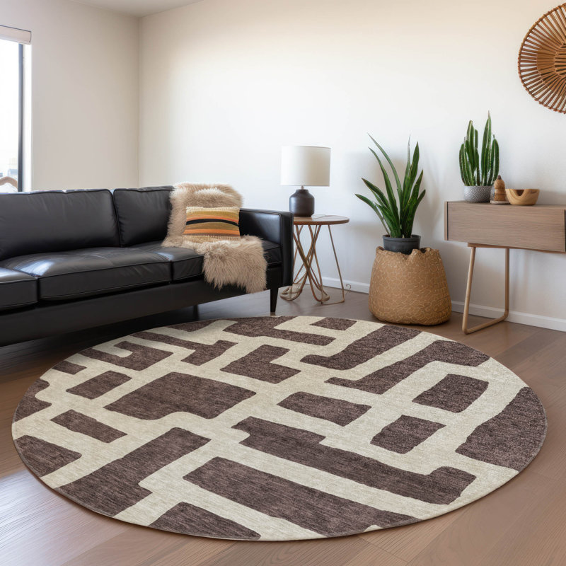Premium Machine Washable Prisco Fudge Rug, Round 8'