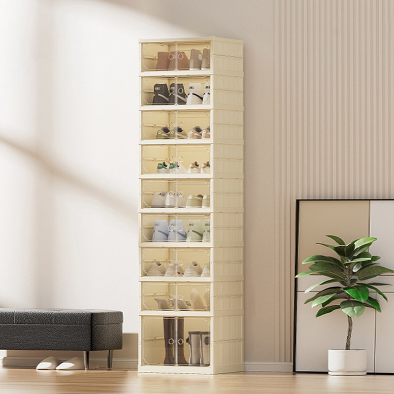 Collapsible Shoe Rack Organizer Cabinet with Clear Doors (9-Tier)