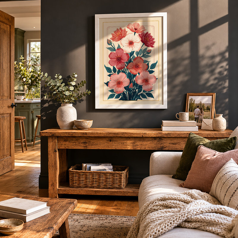 Carnation Bouquet Botanical - Framed Print, A4 - 29.7 x 21.0 cm, White