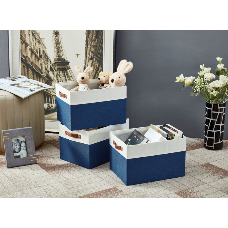 Bac en tissu robuste, Bleu marine / blanc, H 9,5 po x l 15 po x P 11 po