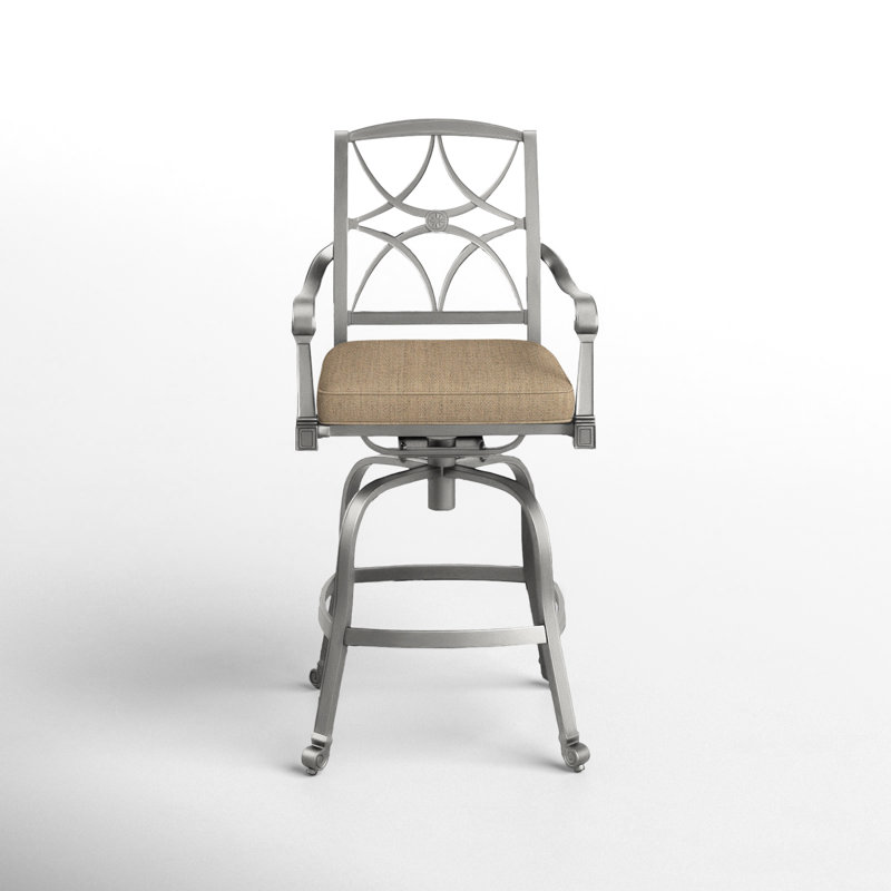 Tabouret de bar avec coussin Wiltshire, Toile Sunbrella® beige chiné, Étain, 30,25 po