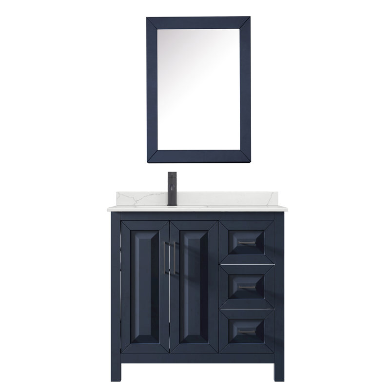 Daria 36'' W Vanity, White Quartz, Blue, Matte Black