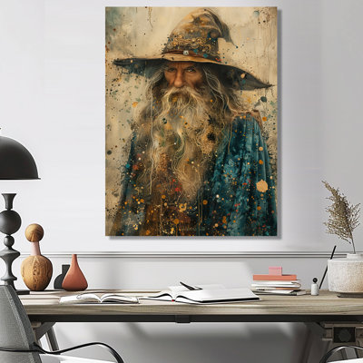 Grey Blue Whimsical Wizards - Wizards Wall Art Living Room
