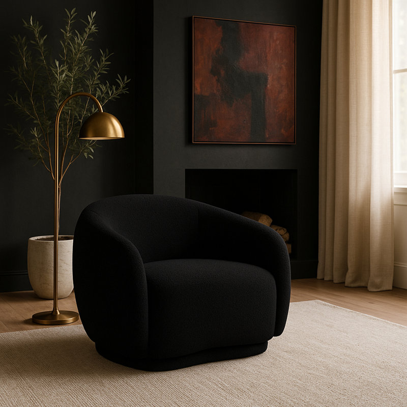 Chaise en tissu Hyde, Tissu bouclé noir