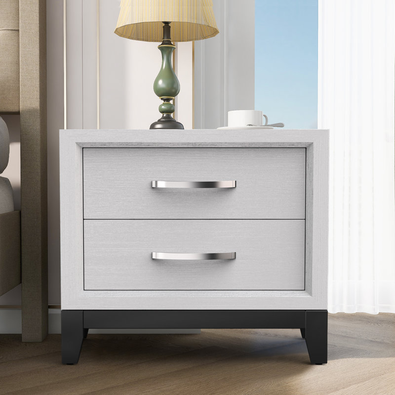 Modern 23" 2-Drawer Solid Wood Nightstand, White