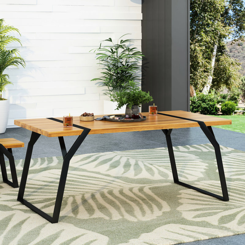 Table de salle à manger en bois avec une ambiance industrielle moderne, P 34,72 po x H 29,08 po, surface à lattes, largeur 70,34 po, lambris