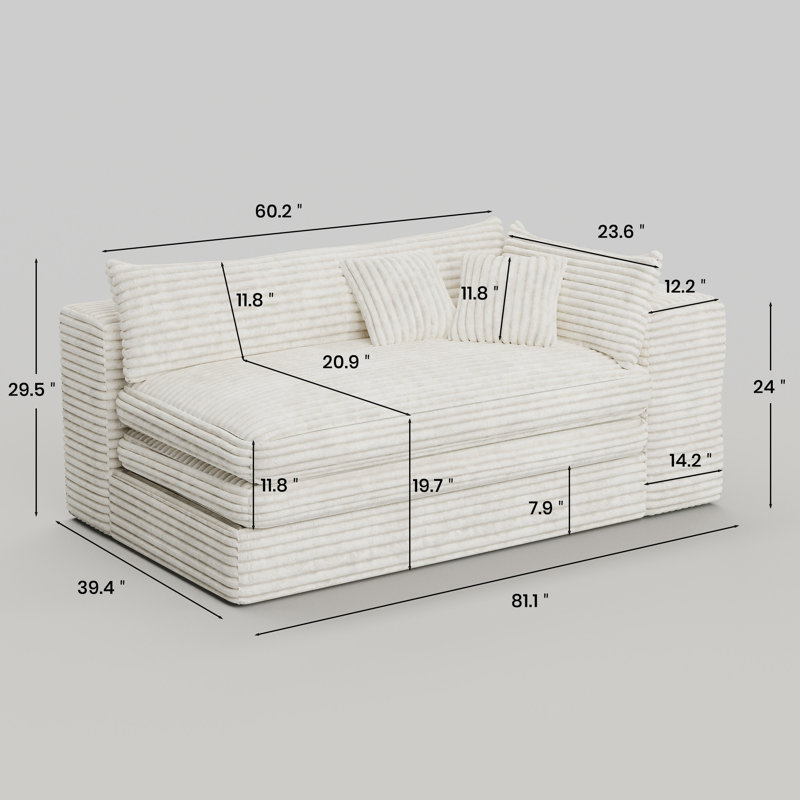 Upholstered Boneless Sofa Corduroy Sponge Cloud Sofa Compression Chaise , Beige