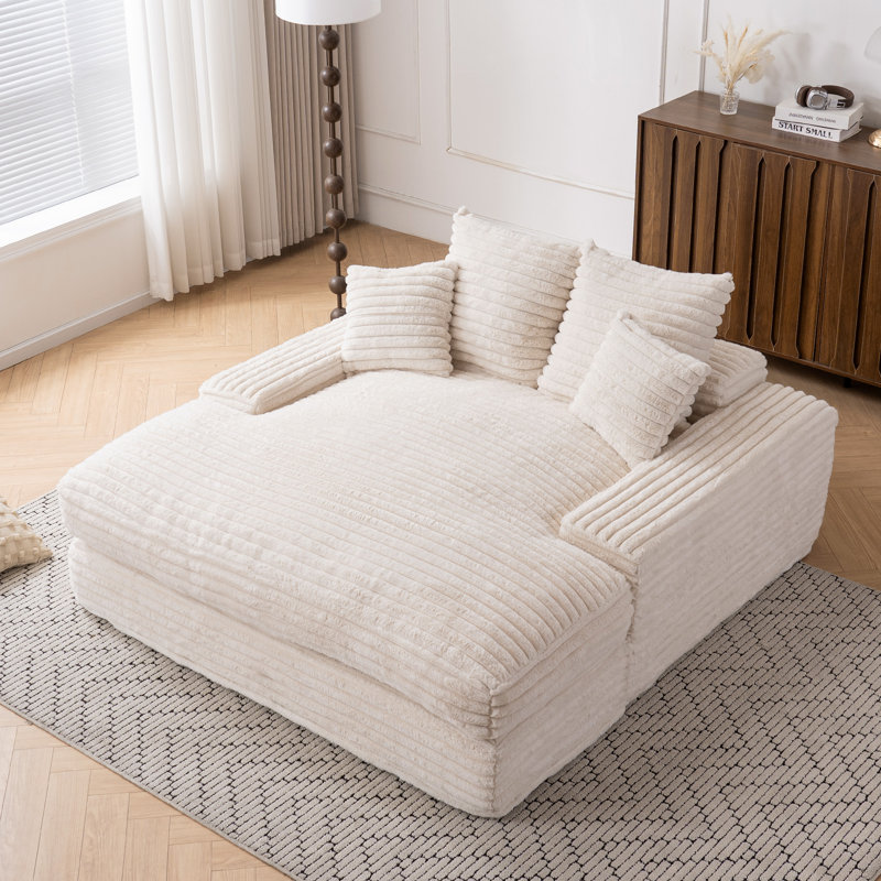 Chaise longue surdimensionnée Calden avec coussins détachables et tissu velours côtelé, Beige