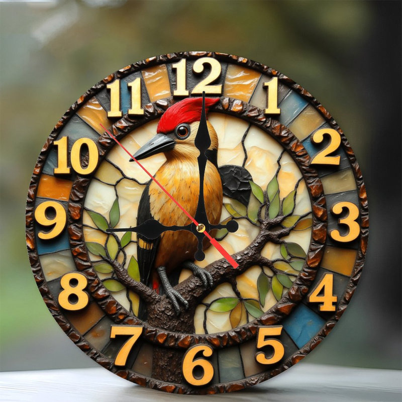 Horloge murale 10 po en MDF rond avec mouvement à quartz silencieux et crochet sans perceuse (piles AA non incluses)