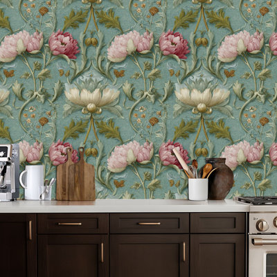 Peel and Stick Wallpaper Contact Paper Luxury Botanical Leaf Floral Surface Sage Ivory Decor Self Adhesive and Removable 17.7in x 118in(45x300cm)