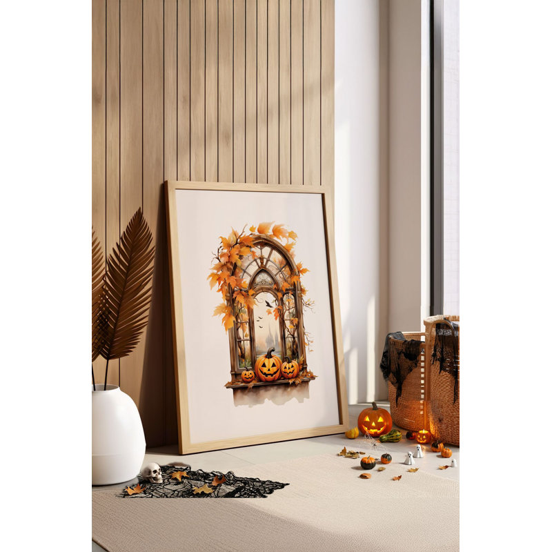 Spooky Halloween Decorative Framed Painting, 19.7 x 27.6 Inches | 100% Solid Wood Frame (Thickness: 0.8 Inches) & 100% MDF Artwork (Thickness: 0.1 Inches) |  for Festive Home Decor & Seasonal Celebrations