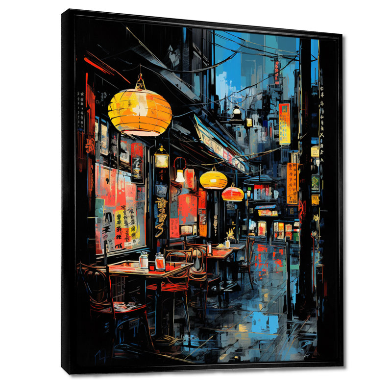 Japon, art de rue, allée I - Japon, art sur toile, Cadre flottant noir, H 32 po x l 16 po x P 1 po