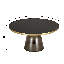 Table basse ronde de 30 po en verre / plateau en pierre frittée avec rebord doré brossé et base en verre trempé-109375777