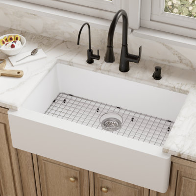 Karran Quartz 34'' X 21-1/4'' Single Bowl Farmhouse/Apron Front Kitchen Sink Kit