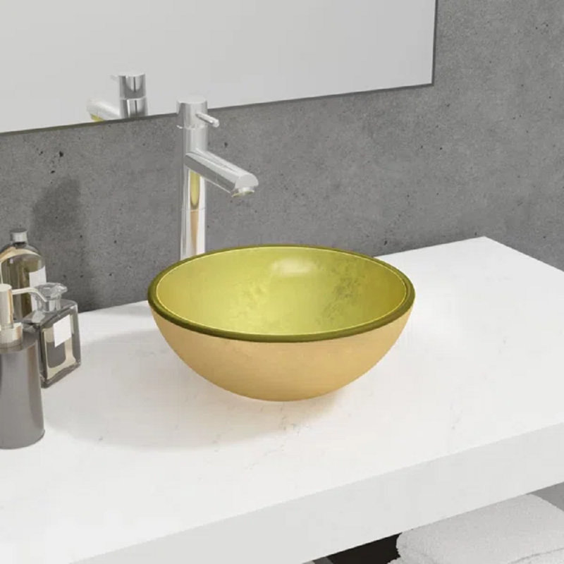 17 Stories Kaitie Glass Circular Sink, 12cm H x 35cm W x 35cm D, Transparent