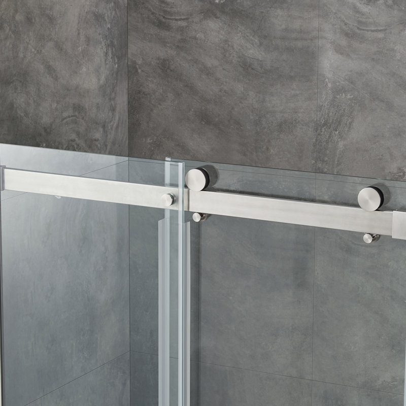 Bel Soft Close 47.99'' W 81.5'' H Frameless Square Reversible Shower Kit, Satin Nickel